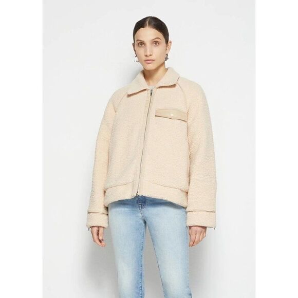 Jonathan Simkhai NWT Abigail Faux Shearling Cargo Jacket in Champagne Size M - Picture 3 of 11